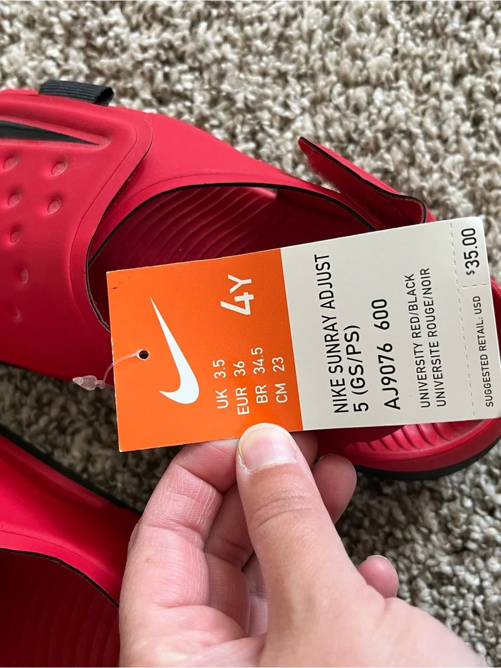 Nike Kids Red Adjustable Slide Sandals with Black Swoosh NWT size 4